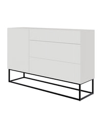 Komoda VELDIO, balta, 140 cm, juodos kojos