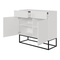 Komoda GREYA, balta, 100 cm – galvūgalio detalė