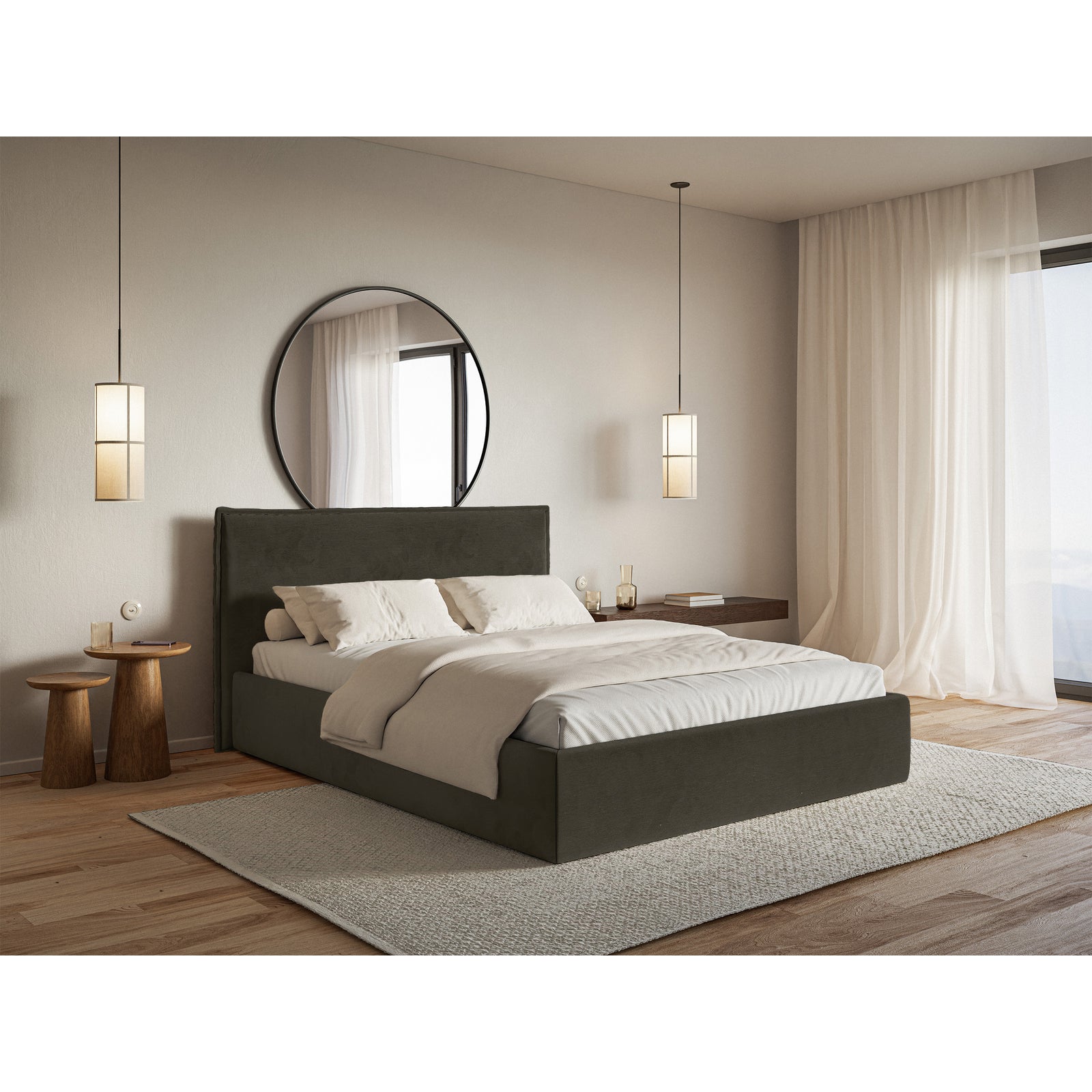 Minkšta lova SOFTIE SLIM, tamsiai žalias veliūras – karkaso detalė