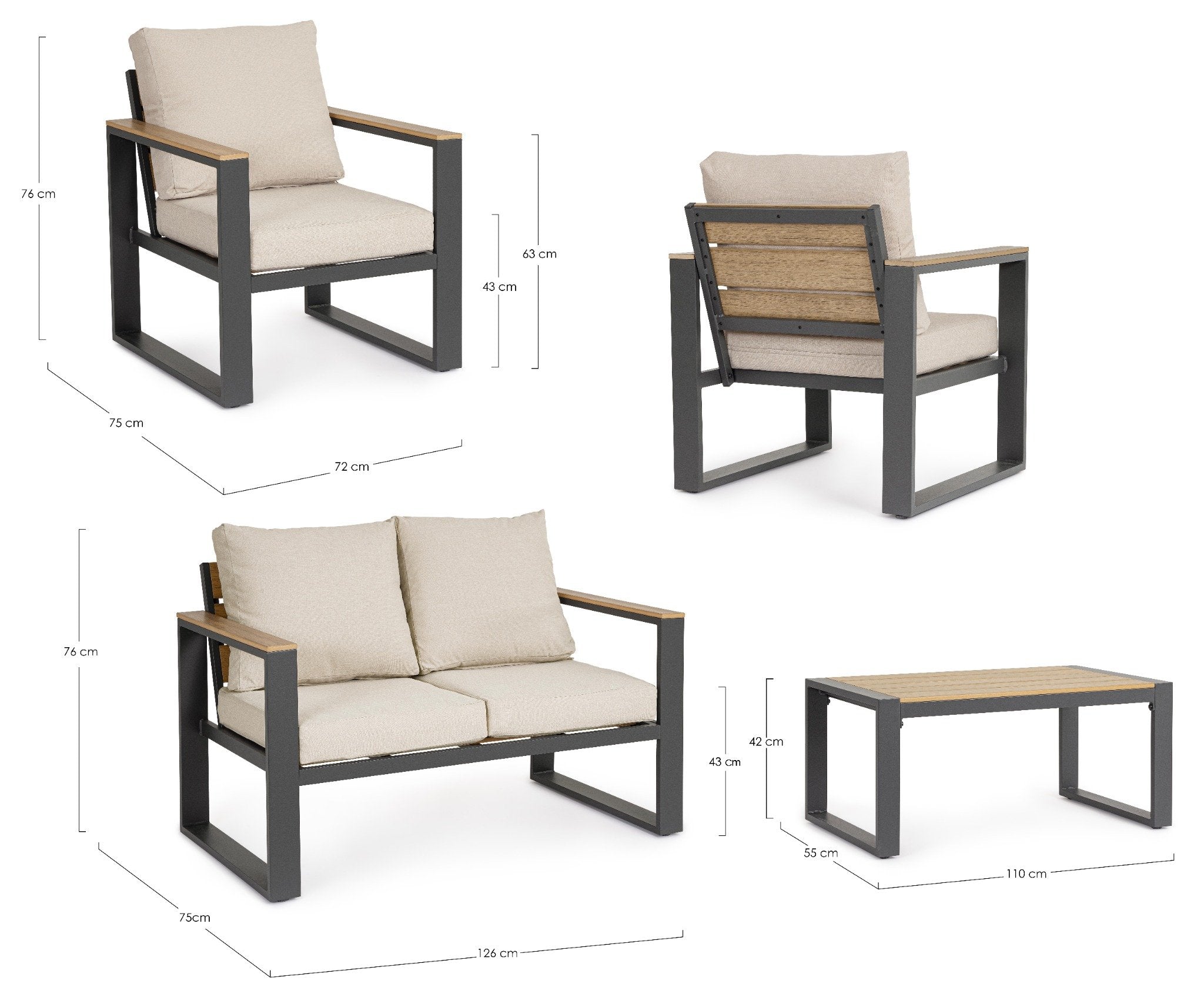 Lauko baldų komplektas LEANDRO ANTHRACITE/BEIGE, 4 dalių