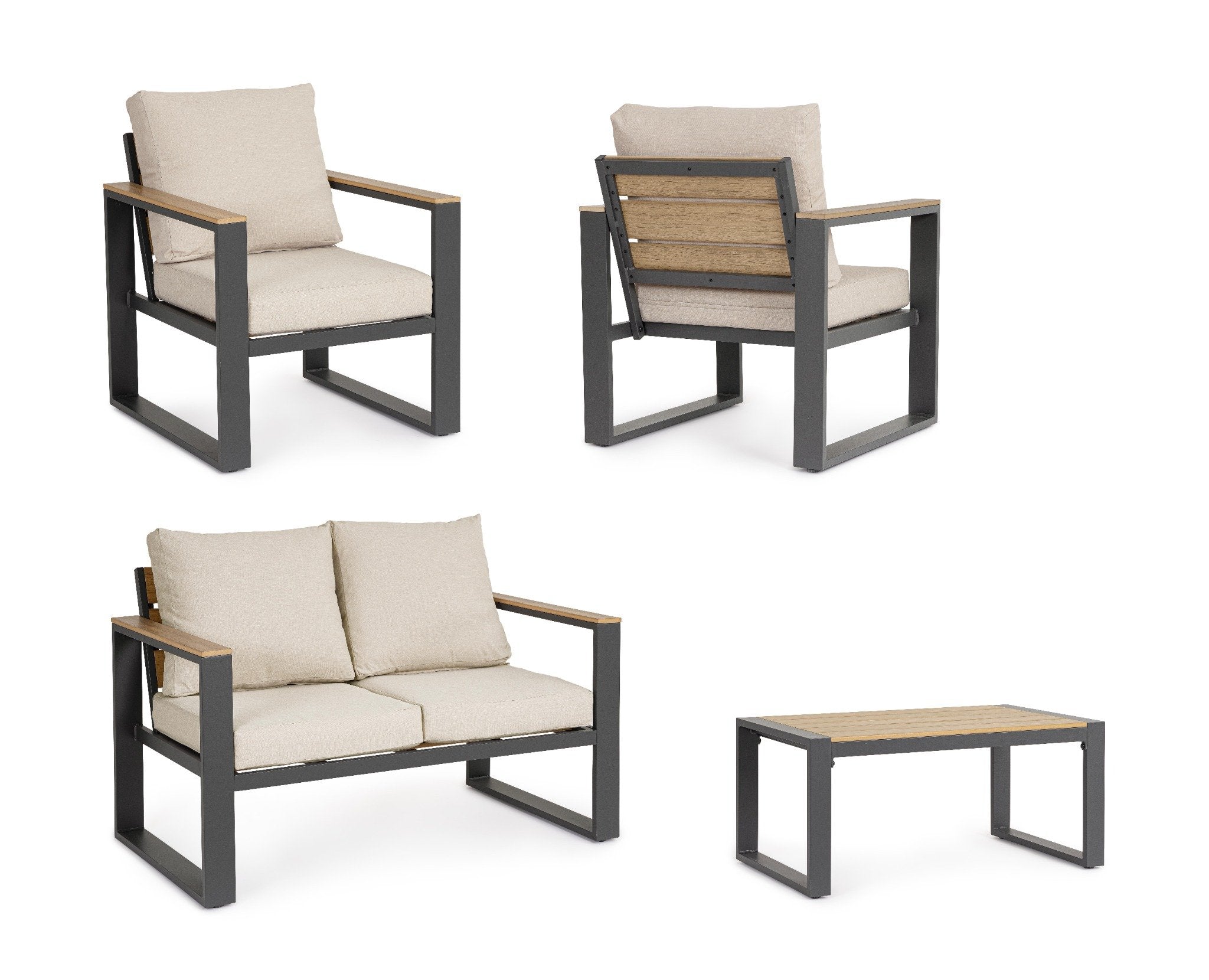 Lauko baldų komplektas LEANDRO ANTHRACITE/BEIGE, 4 dalių