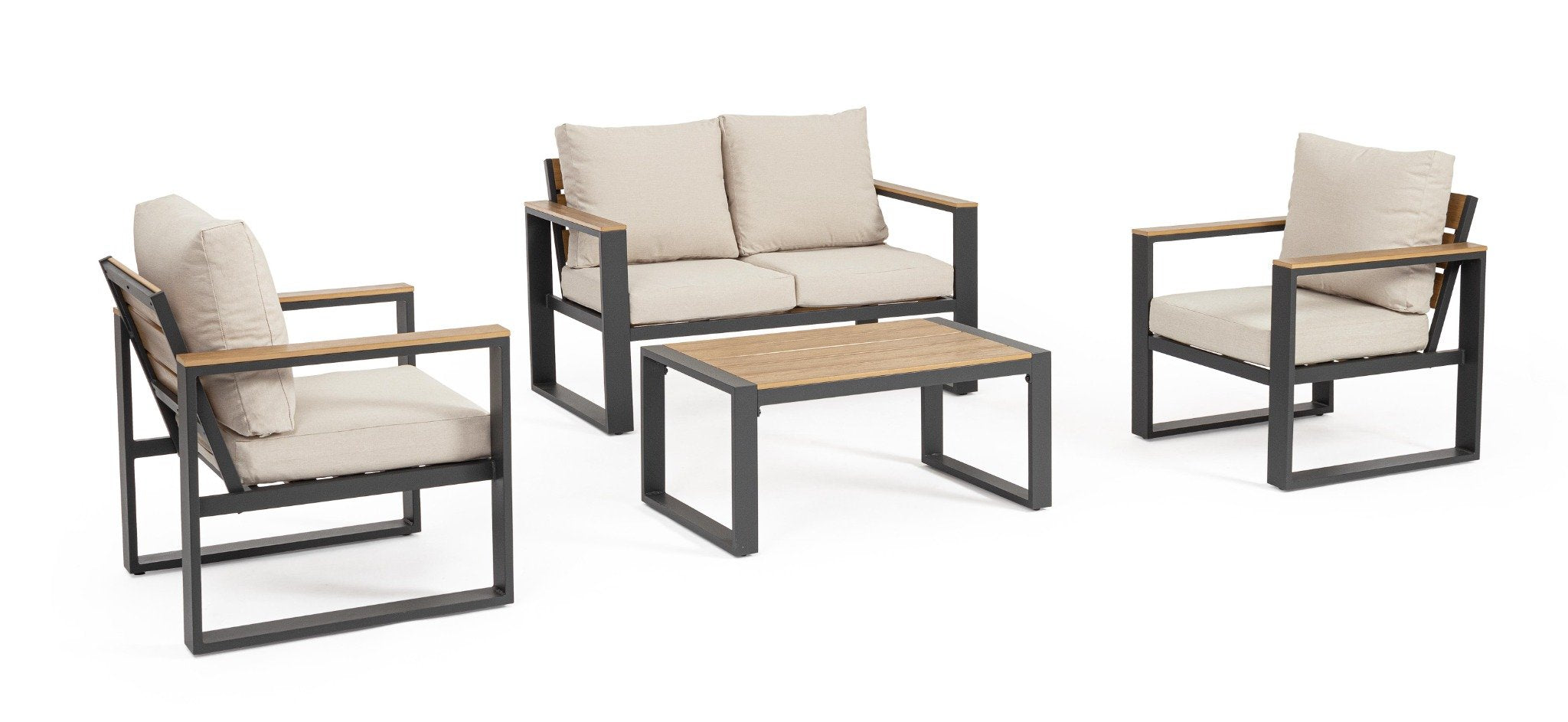 Lauko baldų komplektas LEANDRO ANTHRACITE/BEIGE, 4 dalių