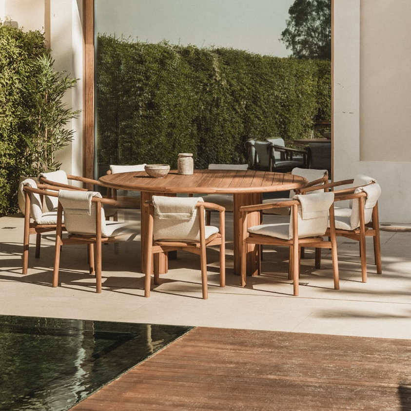 Large ELMINA set, ten seats, acacia brown