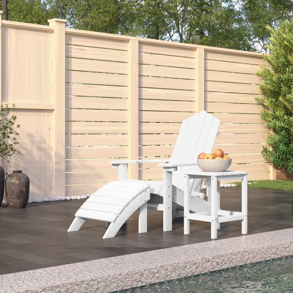 Sodo Adirondack kėdė su pakoja ir staliuku, balta, HDPE - Namų Idėja