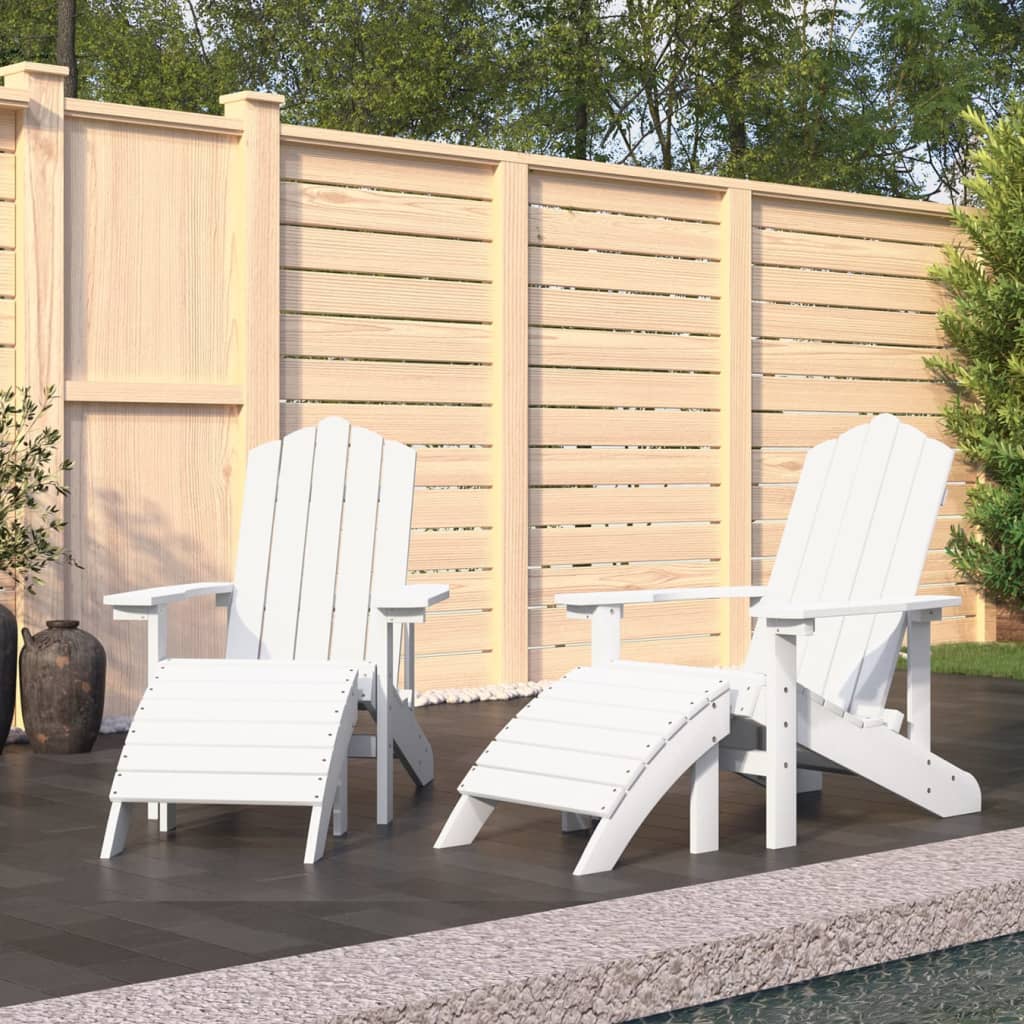 Sodo Adirondack kėdės su pakojomis, 2vnt., baltos spalvos, HDPE - Namų Idėja