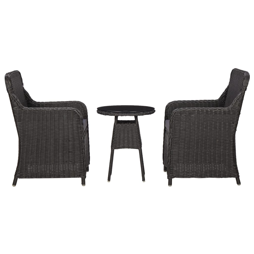 Sodo bistro komplektas su pagalvėmis, 3 dalių, juodas, ratanas - Namų Idėja