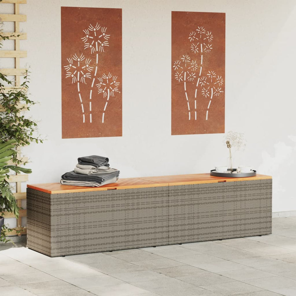 Sodo daiktadėžė, pilka, 220x50x54cm, poliratanas ir akacija - Namų Idėja