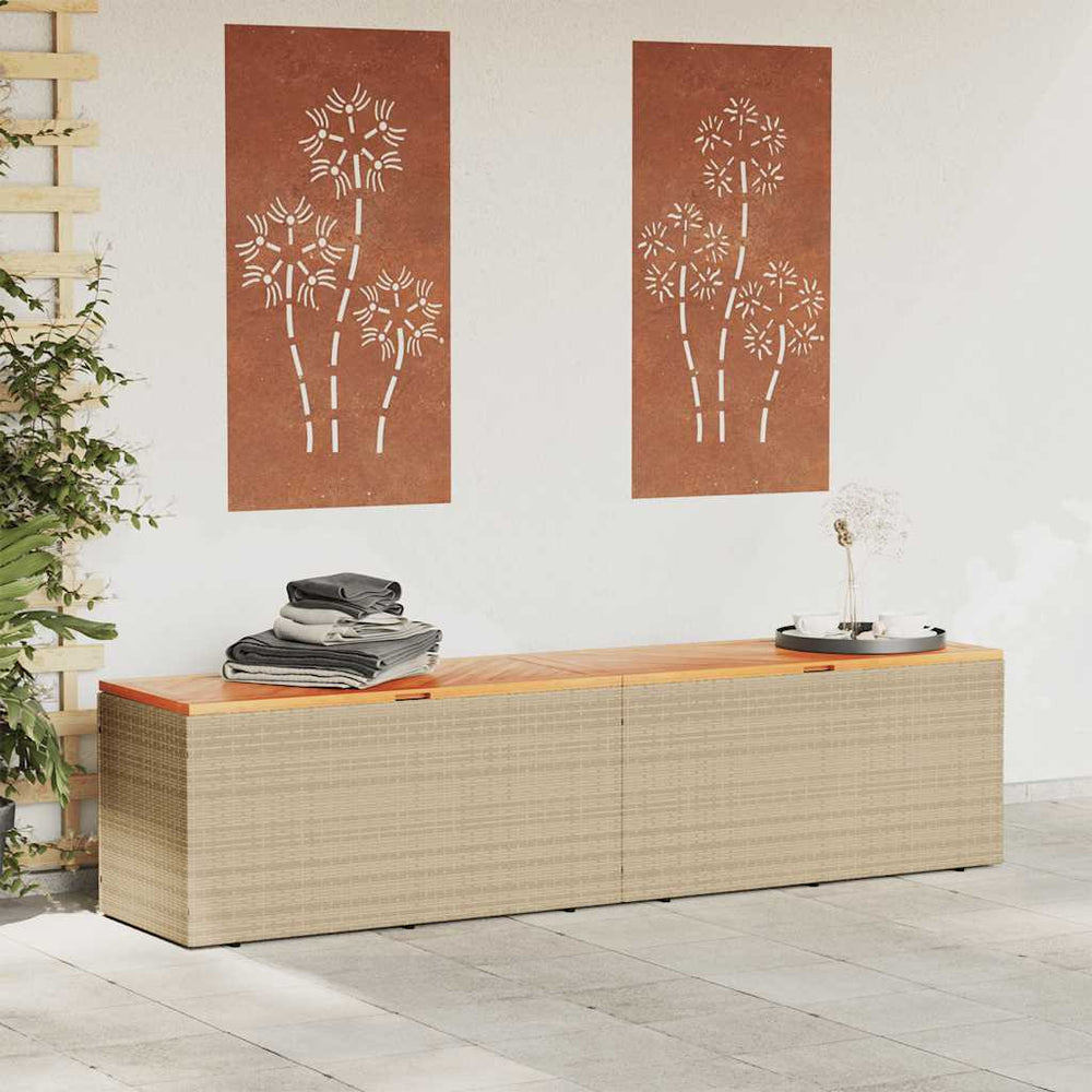 Sodo daiktadėžė, smėlio, 220x50x54cm, poliratanas ir akacija - Namų Idėja