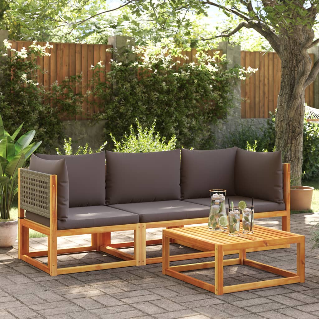 Sodo kampinė sofa su pagalvėlėmis, akacijos mediena ir rotangas - Namų Idėja