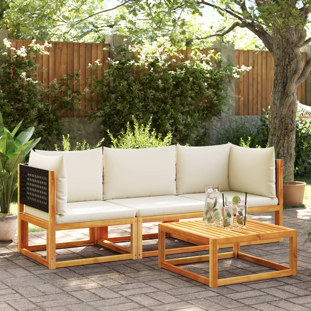 Sodo kampinė sofa su pagalvėlėmis, akacijos mediena ir rotangas - Namų Idėja
