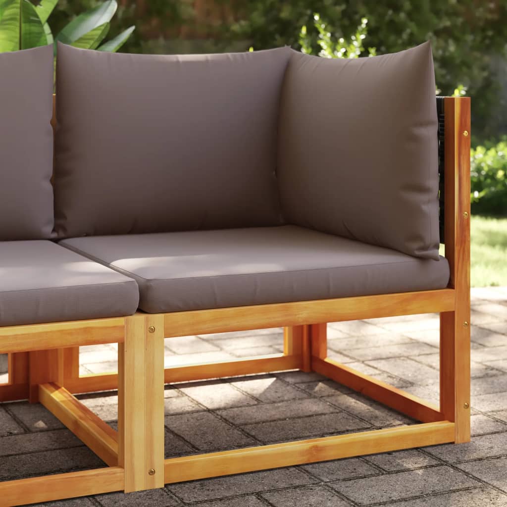 Sodo kampinė sofa su pagalvėlėmis, akacijos mediena ir rotangas - Namų Idėja