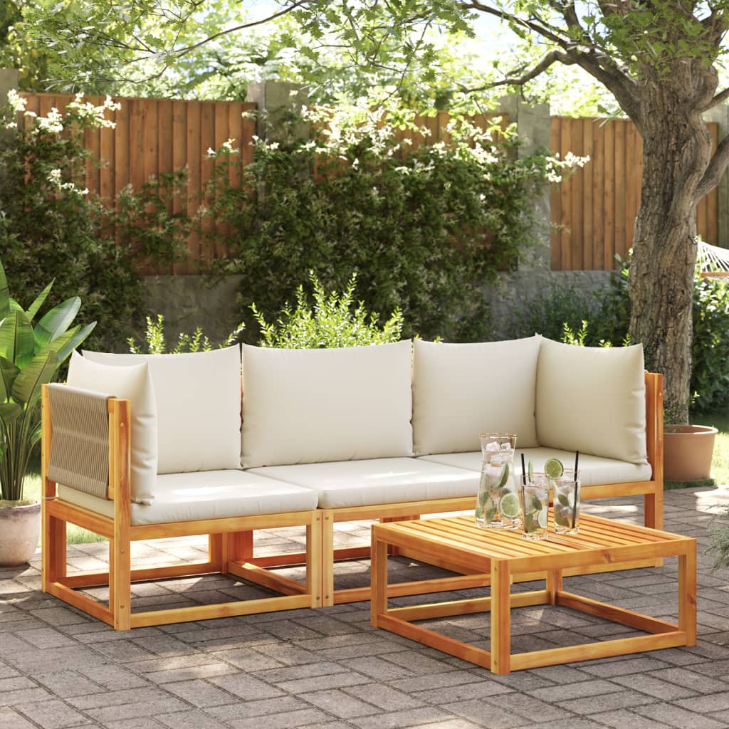 Sodo kampinė sofa su pagalvėlėmis, akacijos mediena ir virvė - Namų Idėja