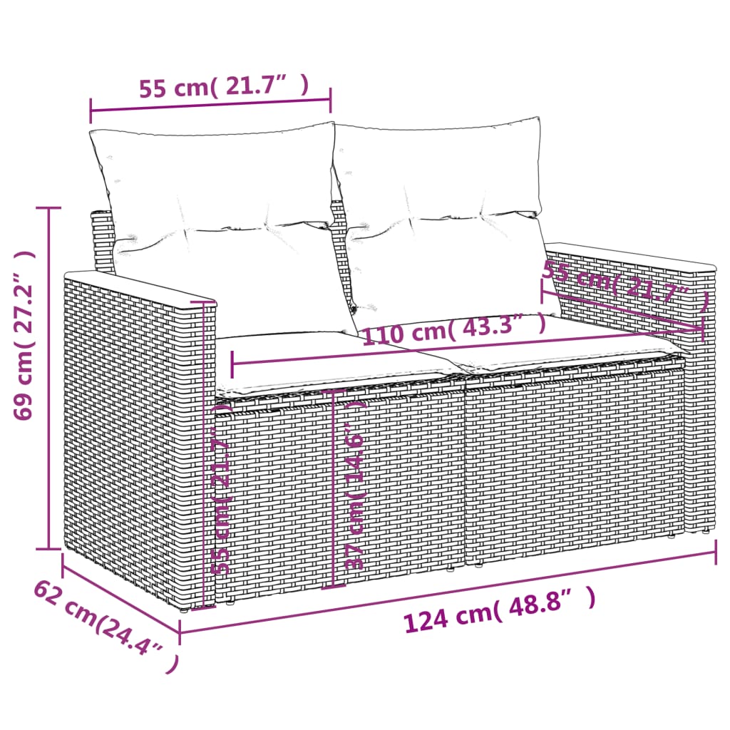 Sodo sofa su pagalvėlėmis, dvivietė, juoda, polirotangas - Namų Idėja
