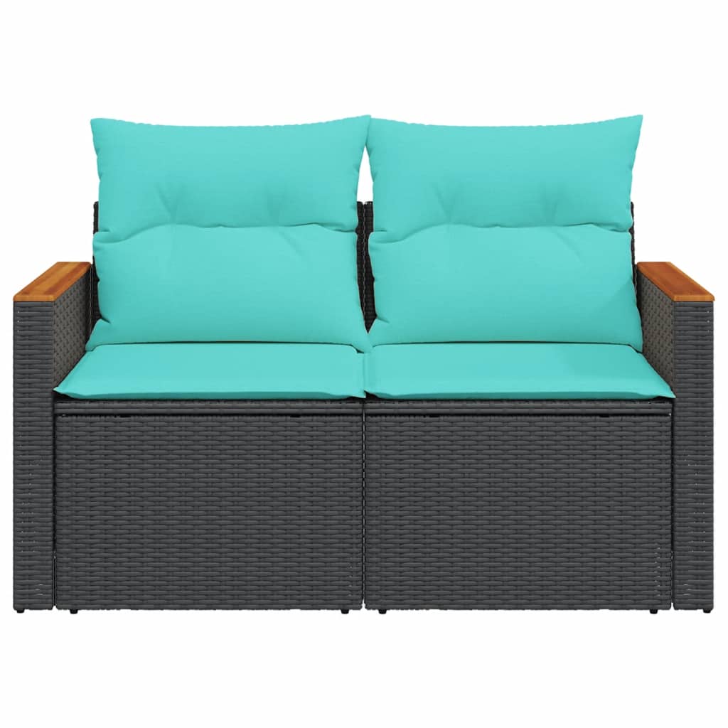 Sodo sofa su pagalvėlėmis, dvivietė, juoda, polirotangas - Namų Idėja