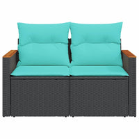 Sodo sofa su pagalvėlėmis, dvivietė, juoda, polirotangas - Namų Idėja