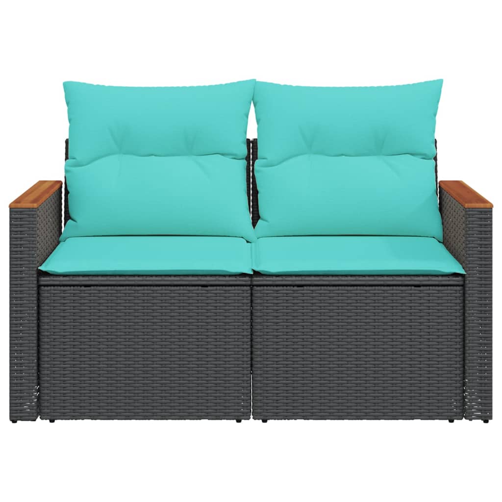 Sodo sofa su pagalvėlėmis, dvivietė, juoda, polirotangas - Namų Idėja
