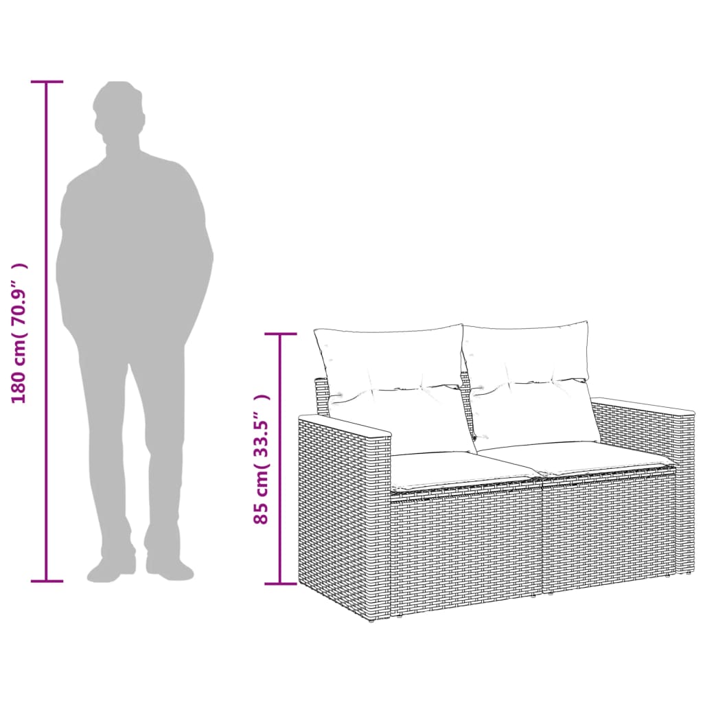 Sodo sofa su pagalvėlėmis, dvivietė, juoda, polirotangas - Namų Idėja