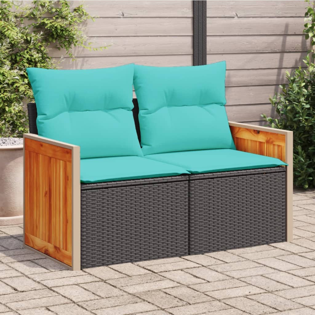 Sodo sofa su pagalvėlėmis, dvivietė, juoda, polirotangas - Namų Idėja