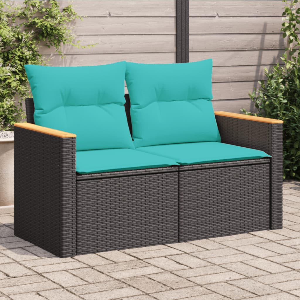 Sodo sofa su pagalvėlėmis, dvivietė, juoda, polirotangas - Namų Idėja