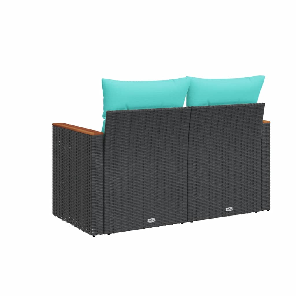 Sodo sofa su pagalvėlėmis, dvivietė, juoda, polirotangas - Namų Idėja
