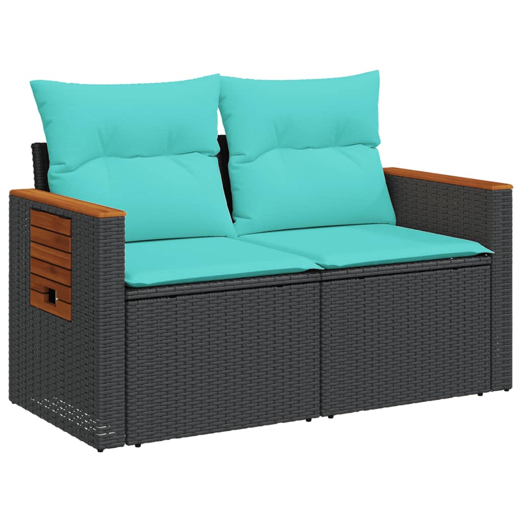 Sodo sofa su pagalvėlėmis, dvivietė, juoda, polirotangas - Namų Idėja