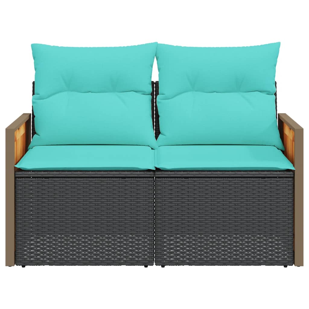 Sodo sofa su pagalvėlėmis, dvivietė, juoda, polirotangas - Namų Idėja