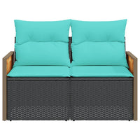 Sodo sofa su pagalvėlėmis, dvivietė, juoda, polirotangas - Namų Idėja