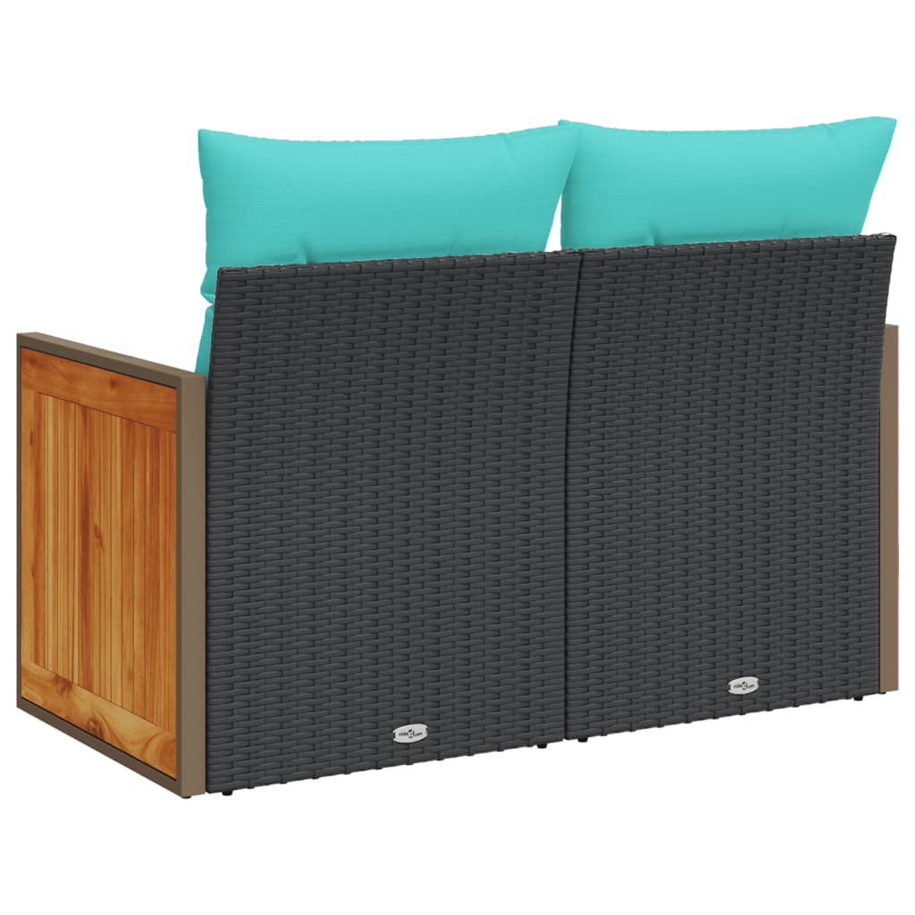 Sodo sofa su pagalvėlėmis, dvivietė, juoda, polirotangas - Namų Idėja