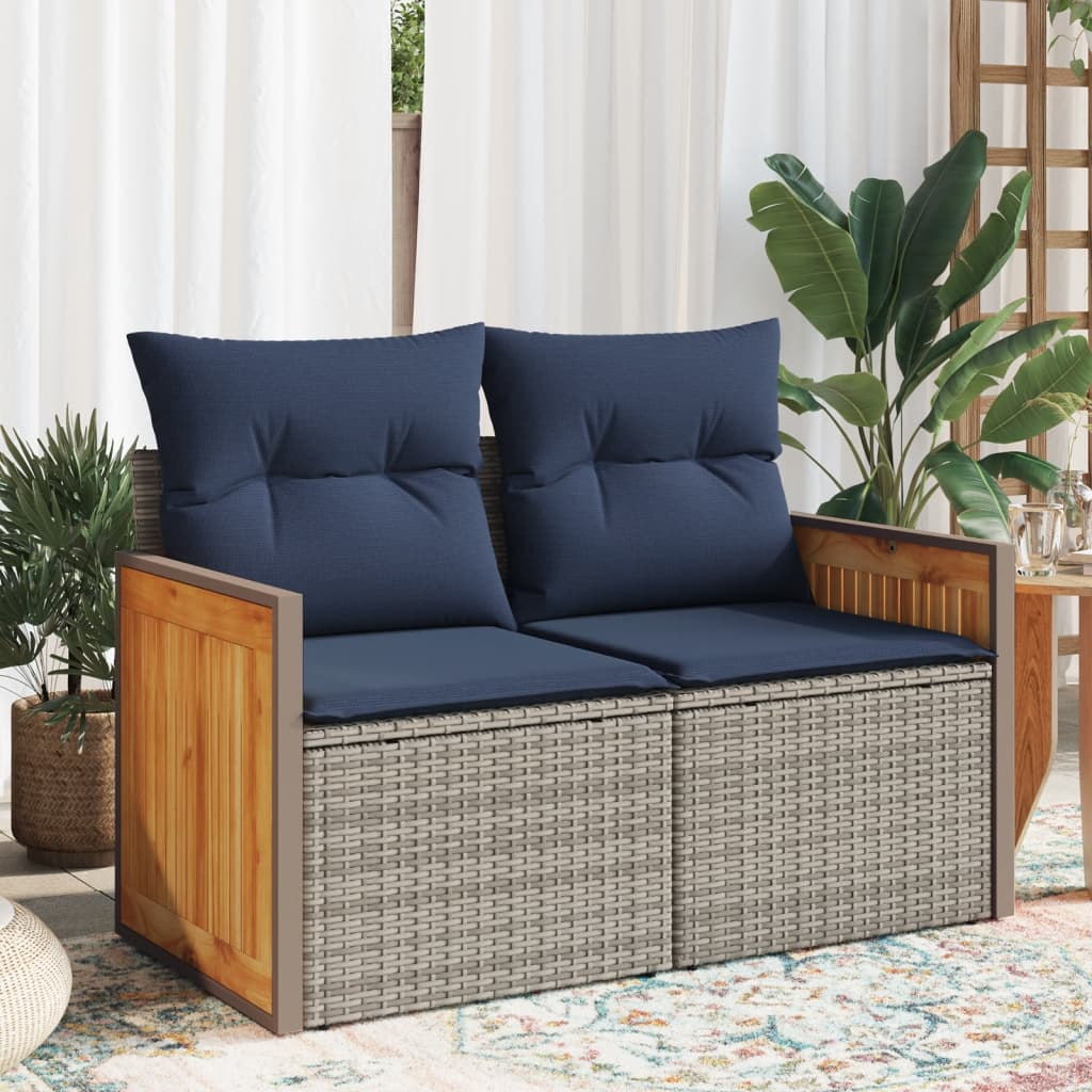 Sodo sofa su pagalvėlėmis, dvivietė, pilka, polirotangas - Namų Idėja