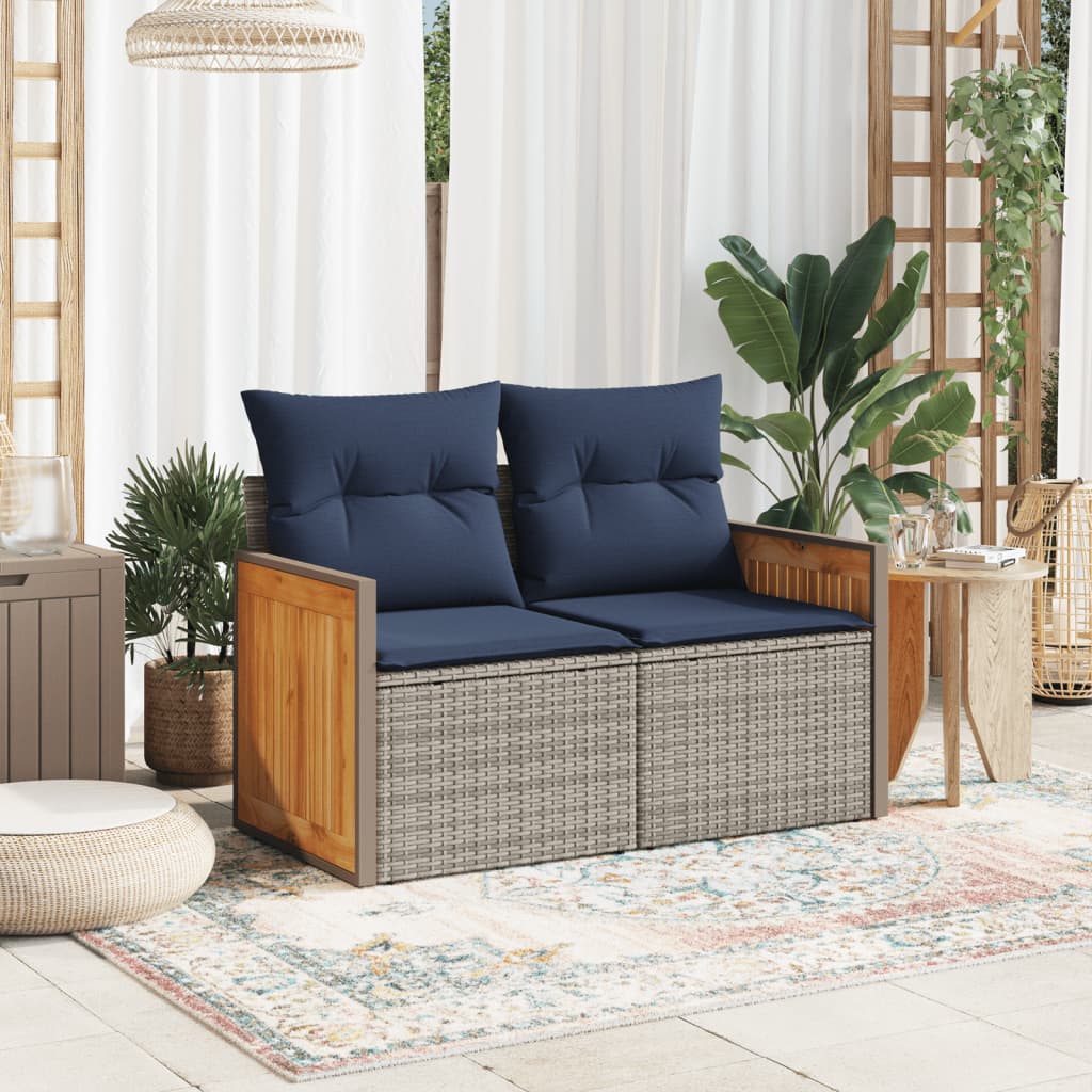 Sodo sofa su pagalvėlėmis, dvivietė, pilka, polirotangas - Namų Idėja