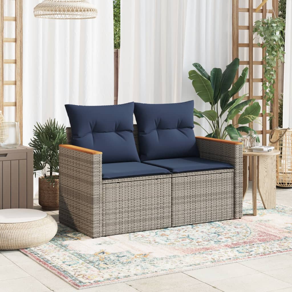 Sodo sofa su pagalvėlėmis, dvivietė, pilka, polirotangas - Namų Idėja
