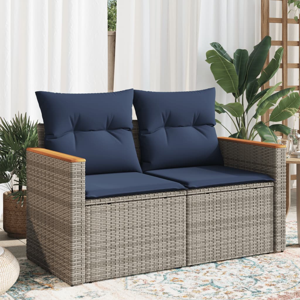 Sodo sofa su pagalvėlėmis, dvivietė, pilka, polirotangas - Namų Idėja