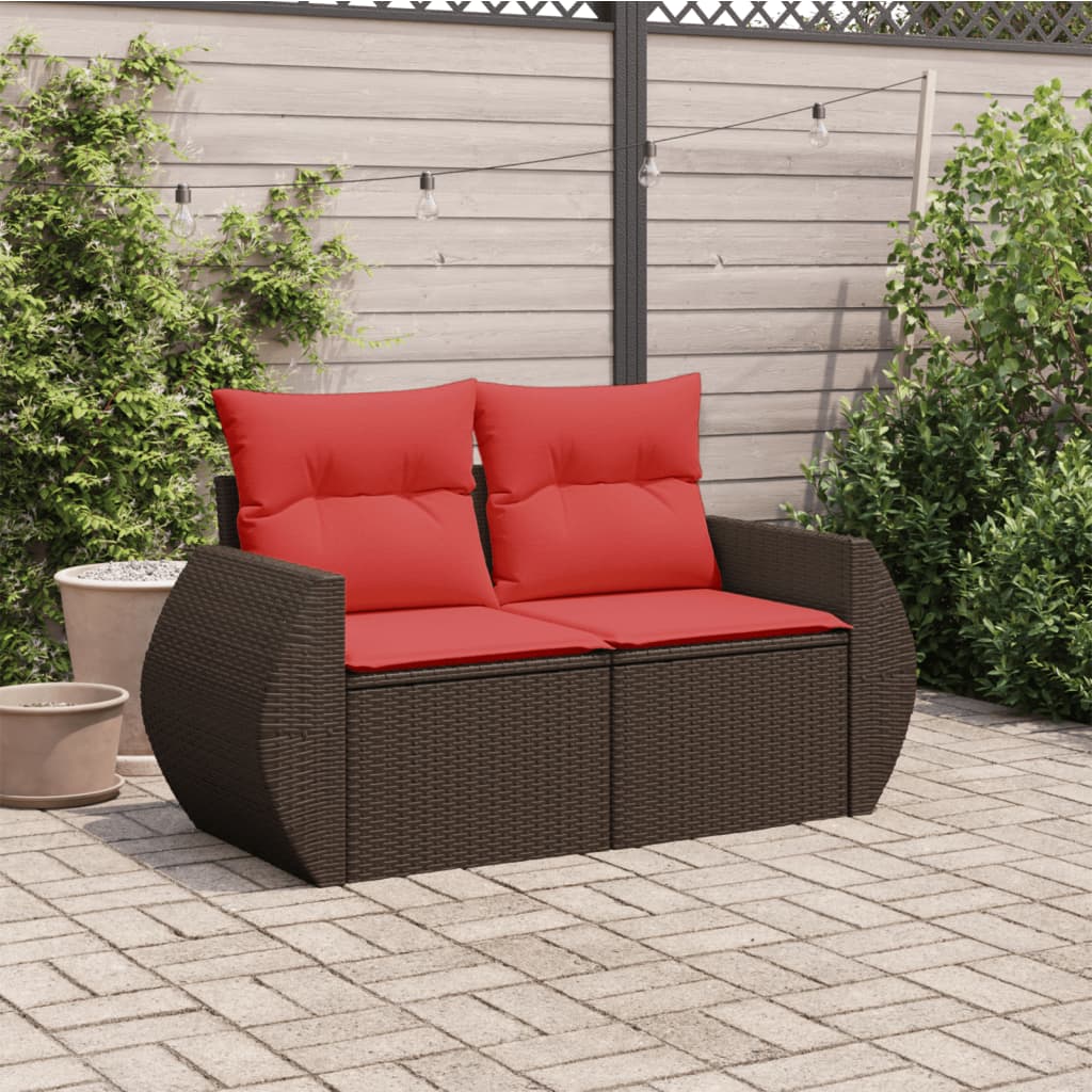 Sodo sofa su pagalvėlėmis, dvivietė, ruda, polirotangas - Namų Idėja