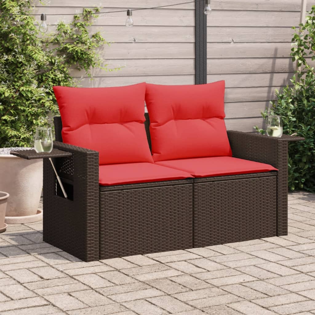 Sodo sofa su pagalvėlėmis, dvivietė, ruda, polirotangas - Namų Idėja