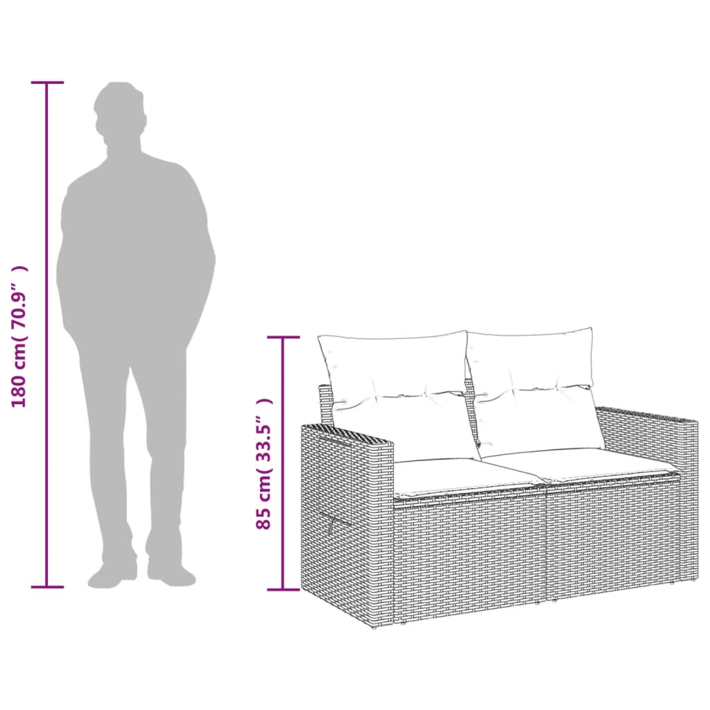Sodo sofa su pagalvėlėmis, dvivietė, ruda, polirotangas - Namų Idėja