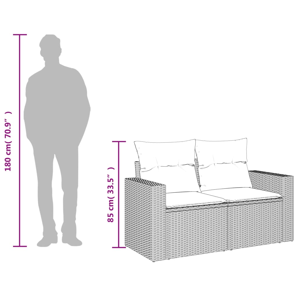 Sodo sofa su pagalvėlėmis, dvivietė, ruda, polirotangas - Namų Idėja