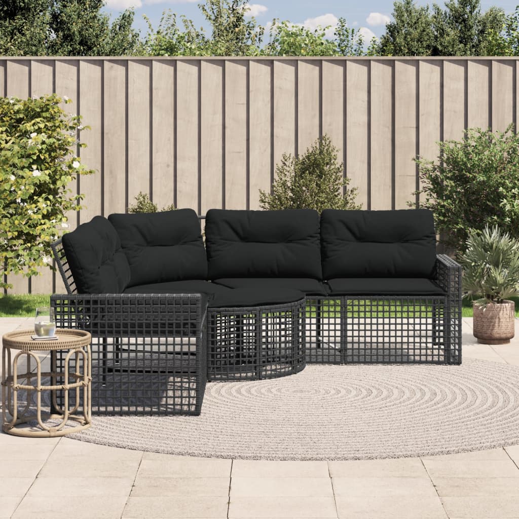 Sodo sofa su pagalvėlėmis ir pakojomis, juoda, poliratanas - Namų Idėja