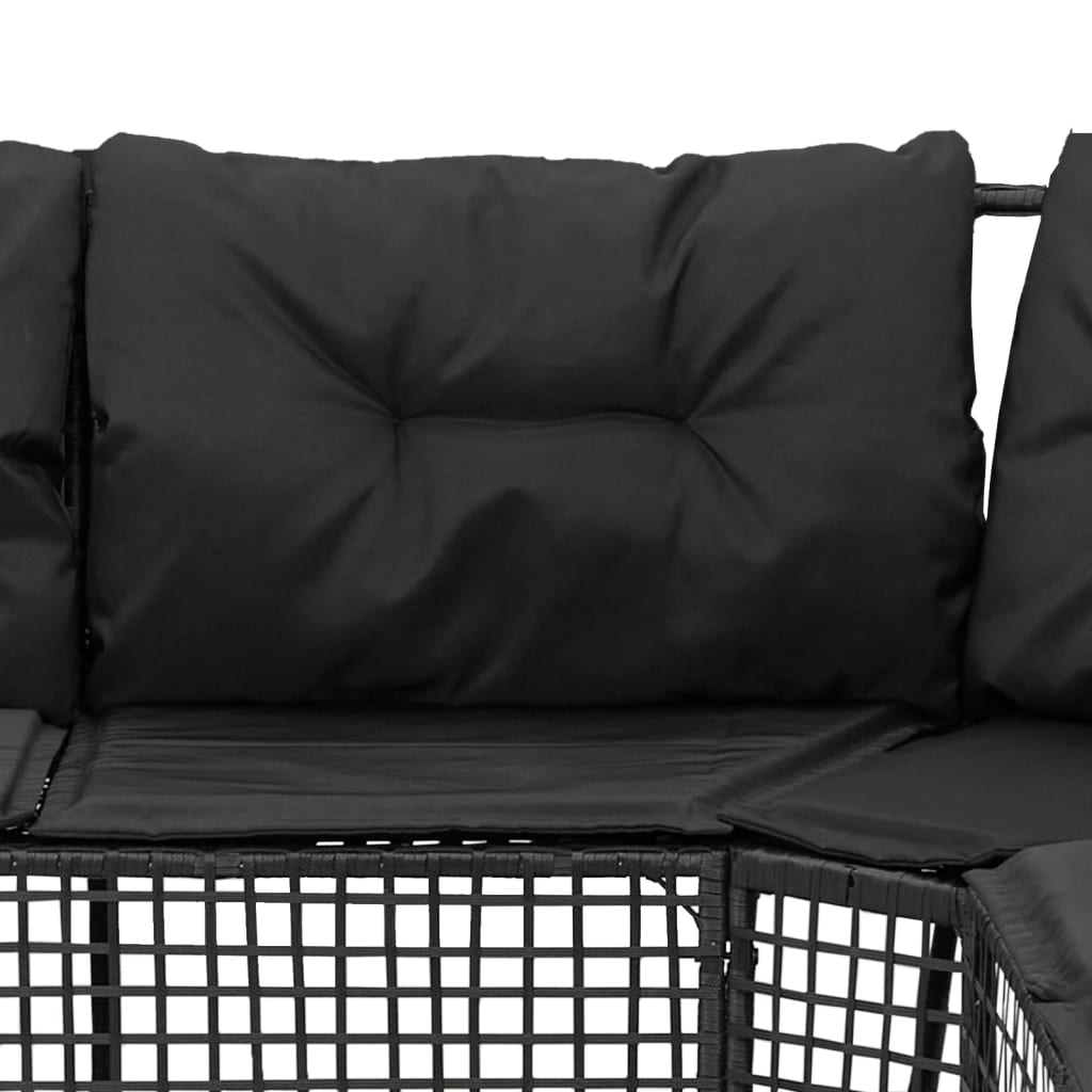 Sodo sofa su pagalvėlėmis ir pakojomis, juoda, poliratanas - Namų Idėja