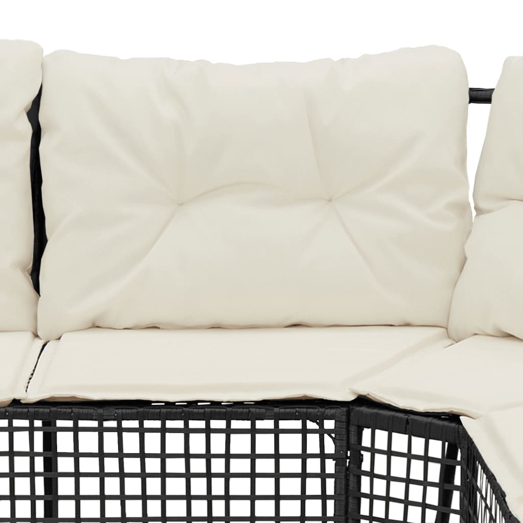 Sodo sofa su pagalvėlėmis ir pakojomis, juoda, poliratanas - Namų Idėja