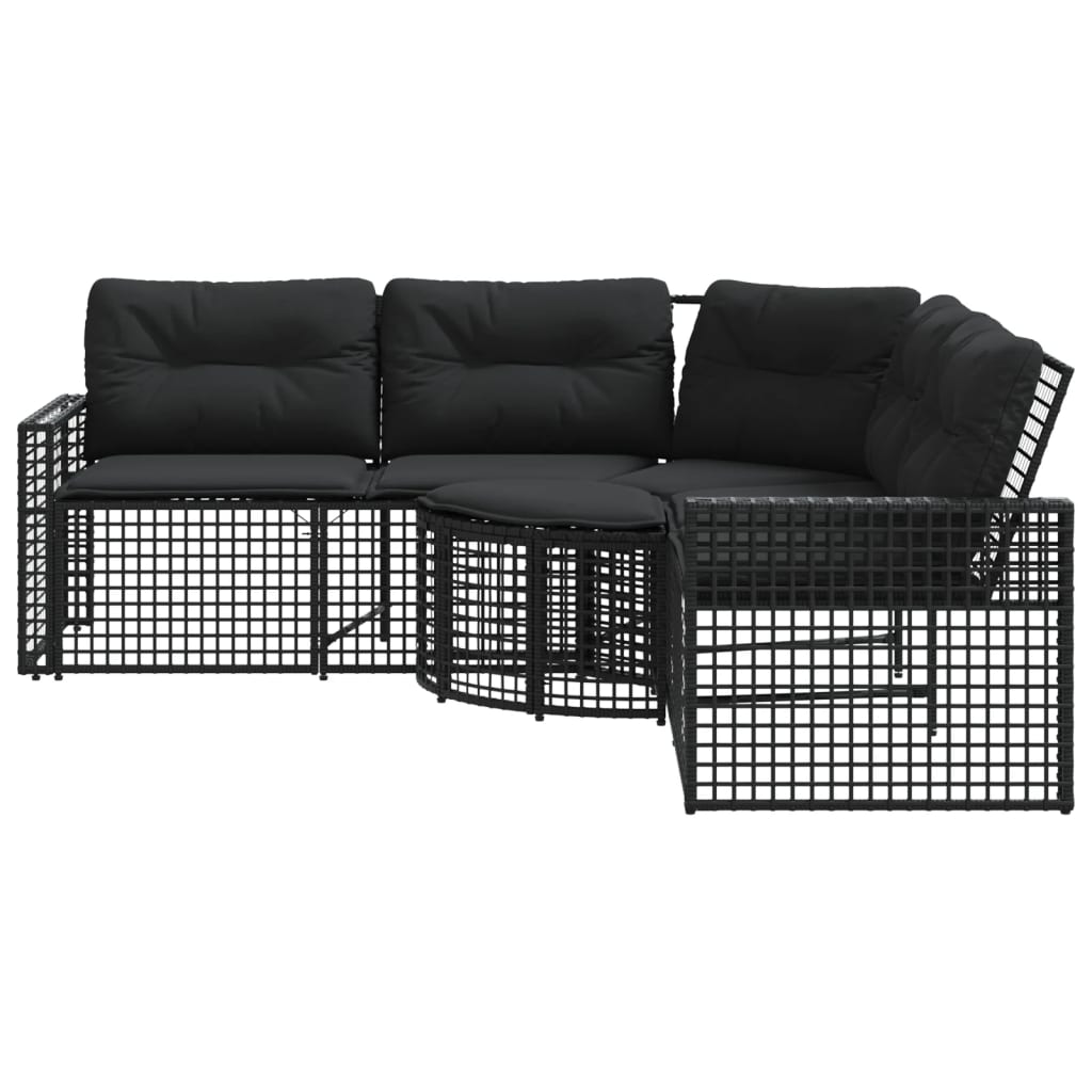 Sodo sofa su pagalvėlėmis ir pakojomis, juoda, poliratanas - Namų Idėja