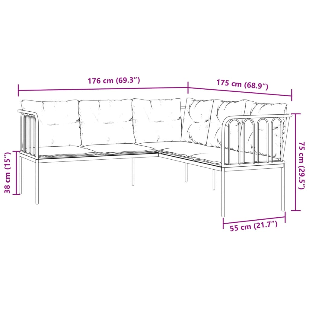 Sodo sofa su pagalvėlėmis, juoda, plienas/tekstilenas - Namų Idėja