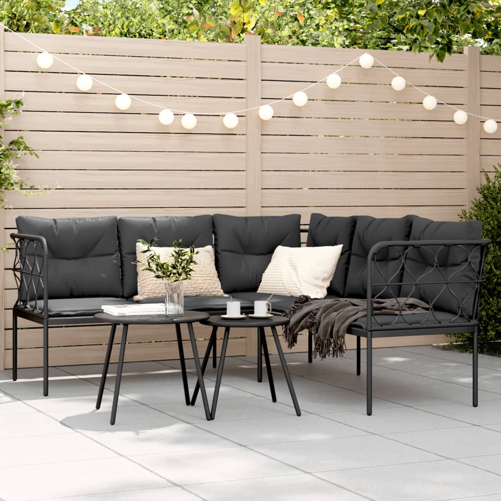 Sodo sofa su pagalvėlėmis, juoda, plienas/tekstilenas - Namų Idėja