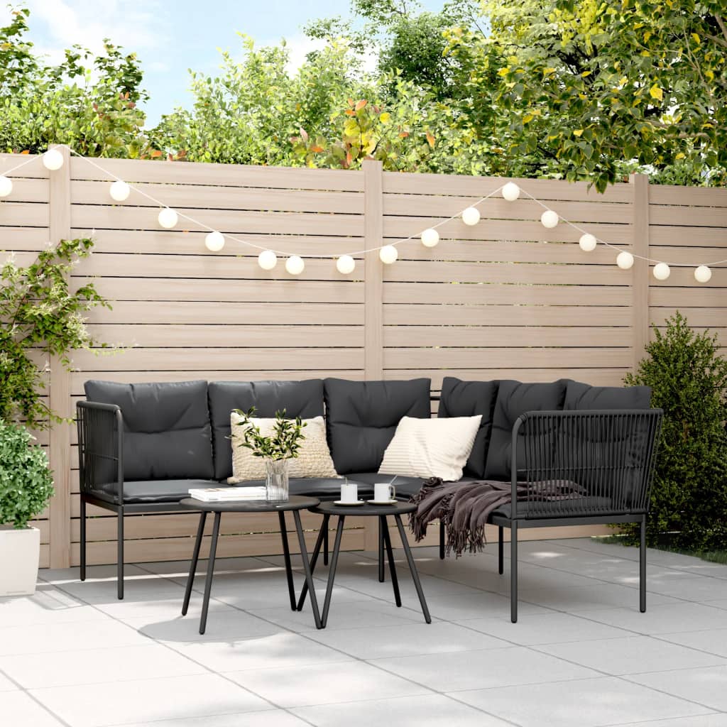 Sodo sofa su pagalvėlėmis, juoda, plienas/tekstilenas - Namų Idėja