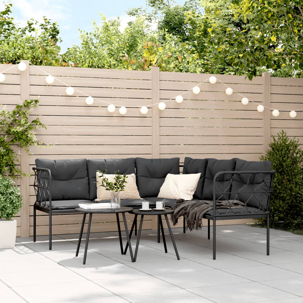 Sodo sofa su pagalvėlėmis, juoda, plienas/tekstilenas - Namų Idėja