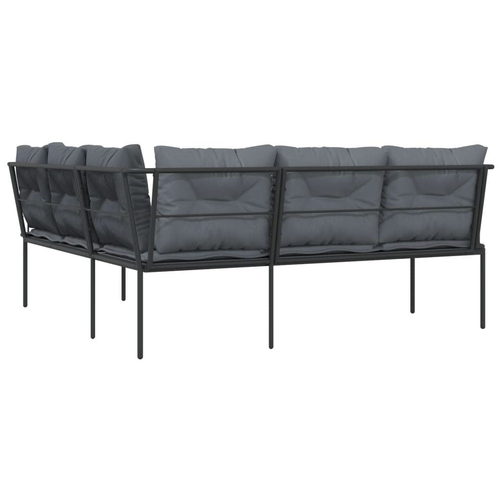 Sodo sofa su pagalvėlėmis, juoda, plienas/tekstilenas - Namų Idėja