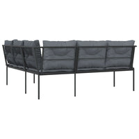 Sodo sofa su pagalvėlėmis, juoda, plienas/tekstilenas - Namų Idėja