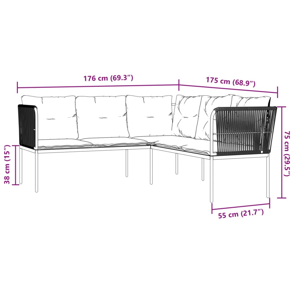 Sodo sofa su pagalvėlėmis, juoda, plienas/tekstilenas - Namų Idėja