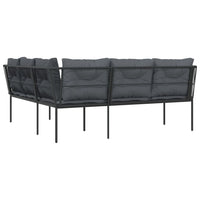 Sodo sofa su pagalvėlėmis, juoda, plienas/tekstilenas - Namų Idėja