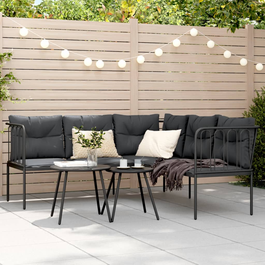 Sodo sofa su pagalvėlėmis, juoda, plienas/tekstilenas - Namų Idėja