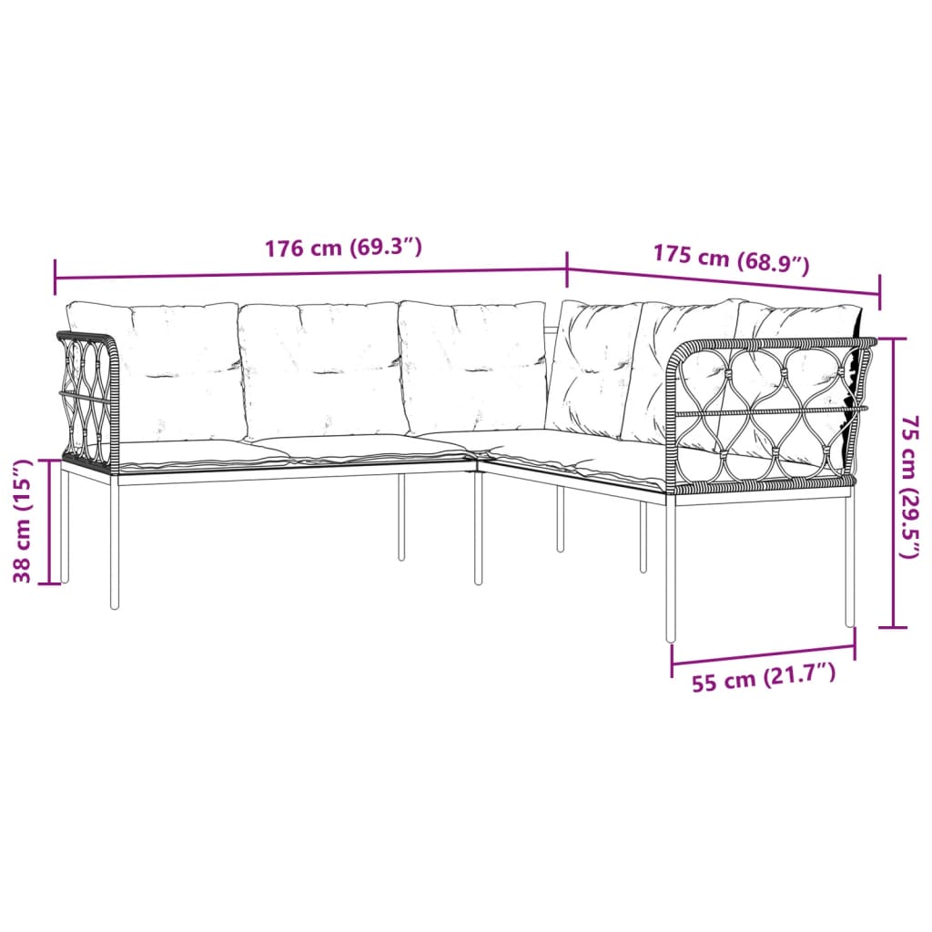Sodo sofa su pagalvėlėmis, juoda, plienas/tekstilenas - Namų Idėja